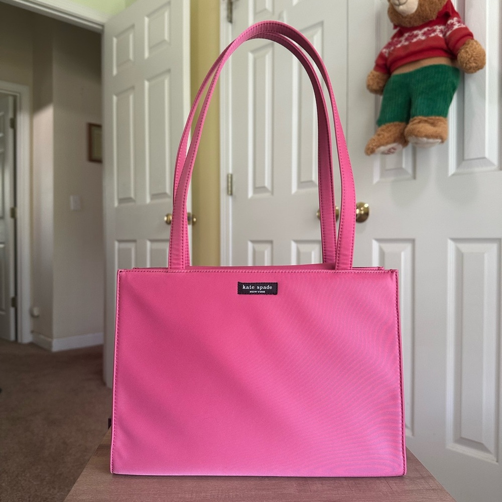 #69. Kate Spade Pink Sam Nylon Tote Bag, Excellent Condition